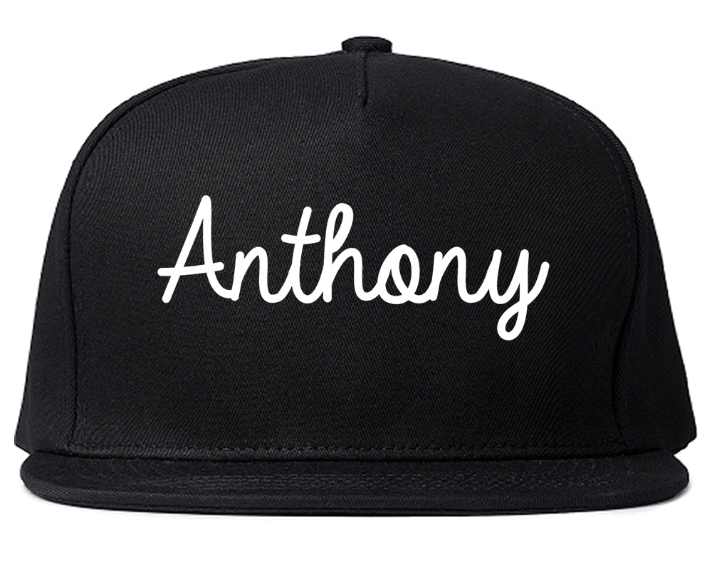 Anthony Texas TX Script Mens Snapback Hat Black