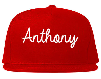 Anthony Texas TX Script Mens Snapback Hat Red