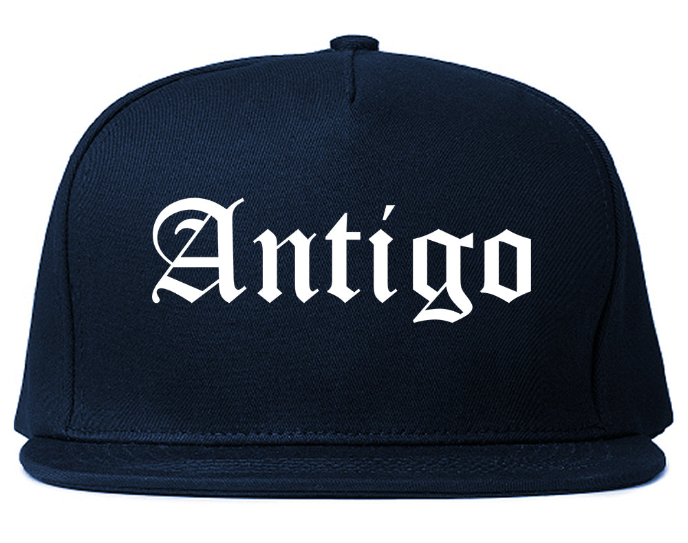 Antigo Wisconsin WI Old English Mens Snapback Hat Navy Blue