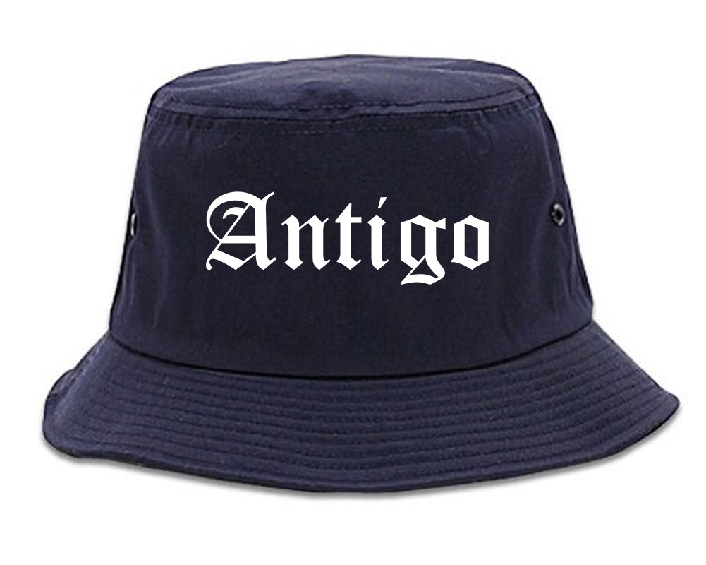 Antigo Wisconsin WI Old English Mens Bucket Hat Navy Blue