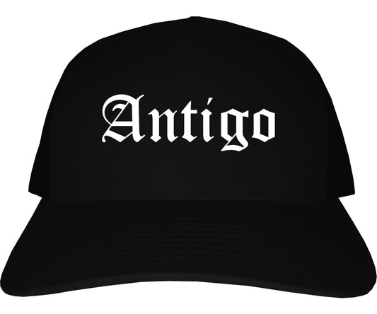 Antigo Wisconsin WI Old English Mens Trucker Hat Cap Black