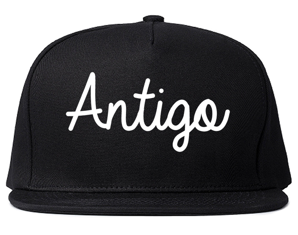 Antigo Wisconsin WI Script Mens Snapback Hat Black