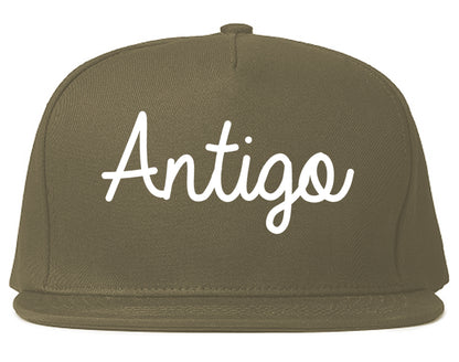 Antigo Wisconsin WI Script Mens Snapback Hat Grey