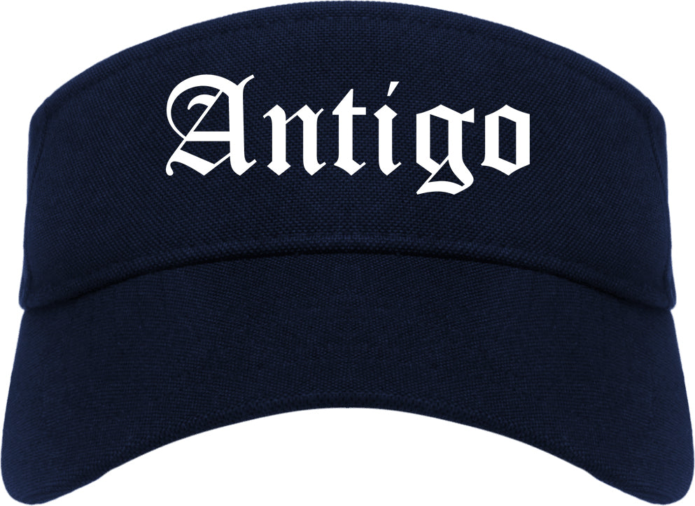 Antigo Wisconsin WI Old English Mens Visor Cap Hat Navy Blue