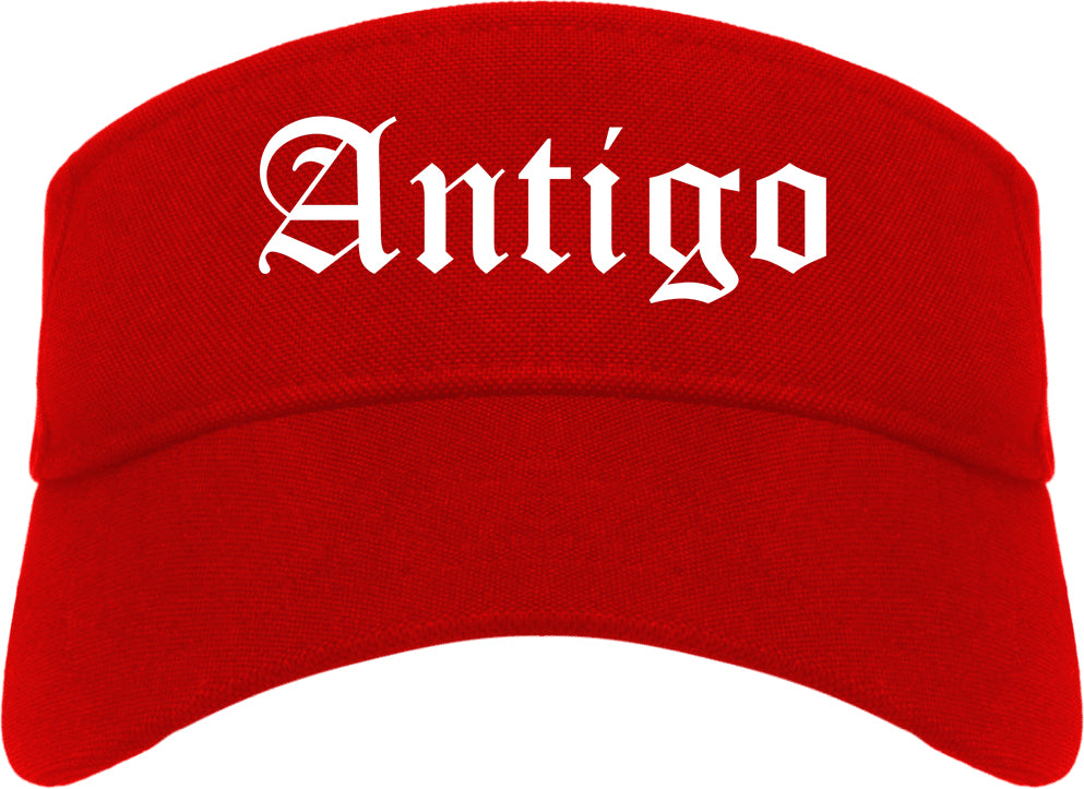 Antigo Wisconsin WI Old English Mens Visor Cap Hat Red