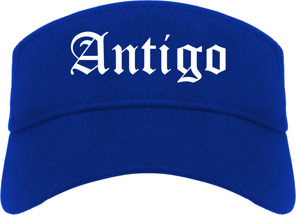 Antigo Wisconsin WI Old English Mens Visor Cap Hat Royal Blue