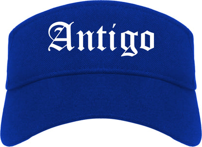 Antigo Wisconsin WI Old English Mens Visor Cap Hat Royal Blue