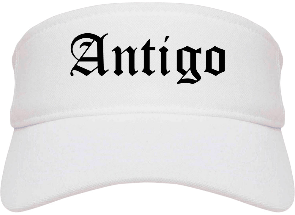 Antigo Wisconsin WI Old English Mens Visor Cap Hat White