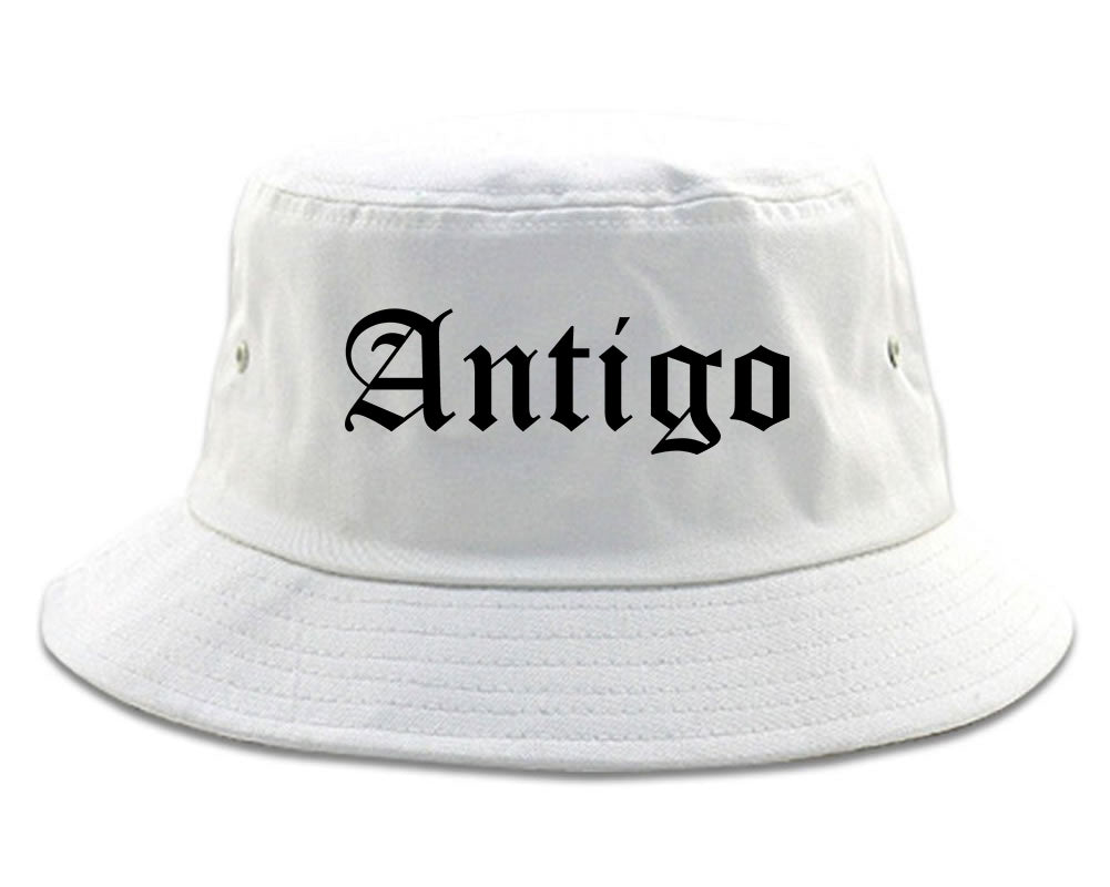 Antigo Wisconsin WI Old English Mens Bucket Hat White
