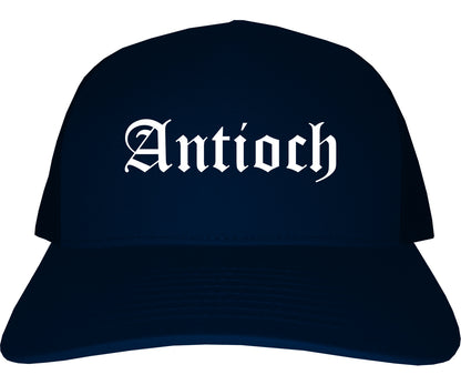 Antioch Illinois IL Old English Mens Trucker Hat Cap Navy Blue