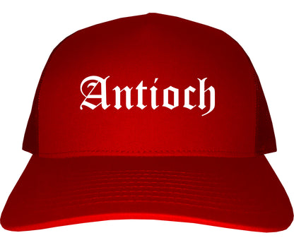 Antioch Illinois IL Old English Mens Trucker Hat Cap Red