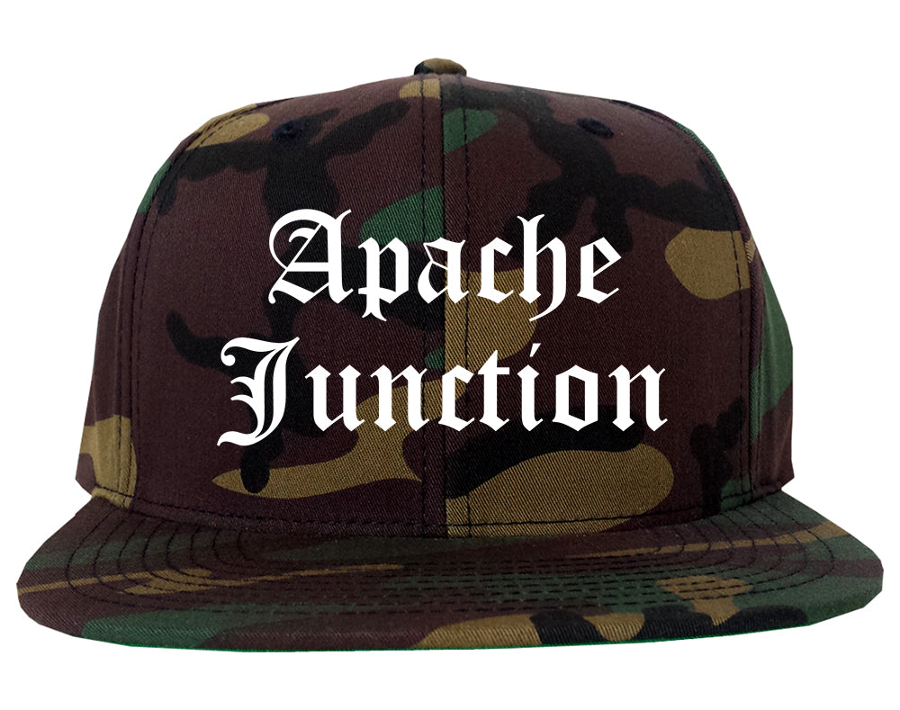 Apache Junction Arizona AZ Old English Mens Snapback Hat Army Camo