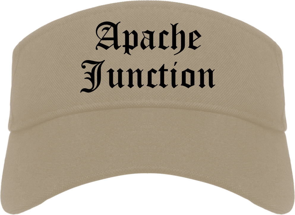 Apache Junction Arizona AZ Old English Mens Visor Cap Hat Khaki