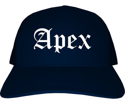 Apex North Carolina NC Old English Mens Trucker Hat Cap Navy Blue