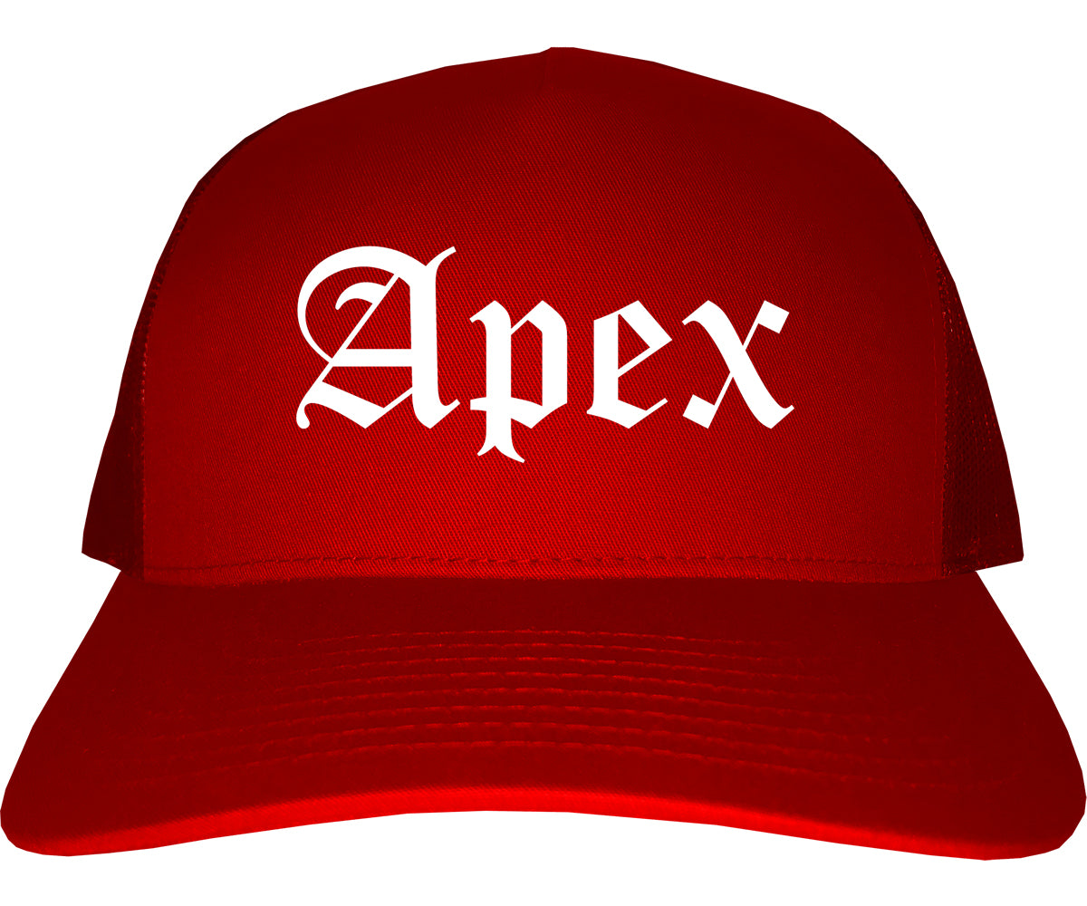 Apex North Carolina NC Old English Mens Trucker Hat Cap Red