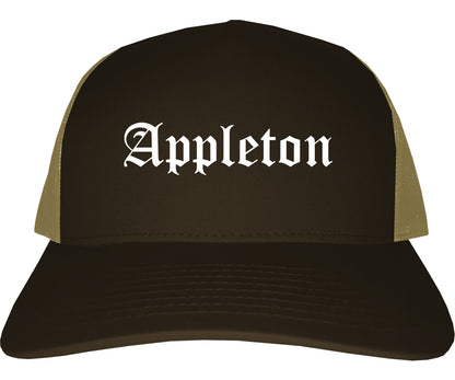 Appleton Wisconsin WI Old English Mens Trucker Hat Cap Brown
