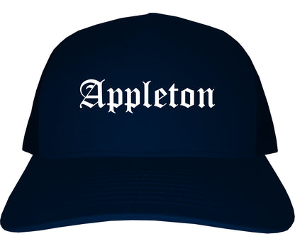 Appleton Wisconsin WI Old English Mens Trucker Hat Cap Navy Blue
