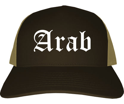 Arab Alabama AL Old English Mens Trucker Hat Cap Brown