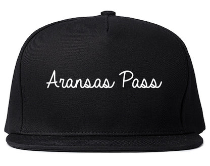 Aransas Pass Texas TX Script Mens Snapback Hat Black