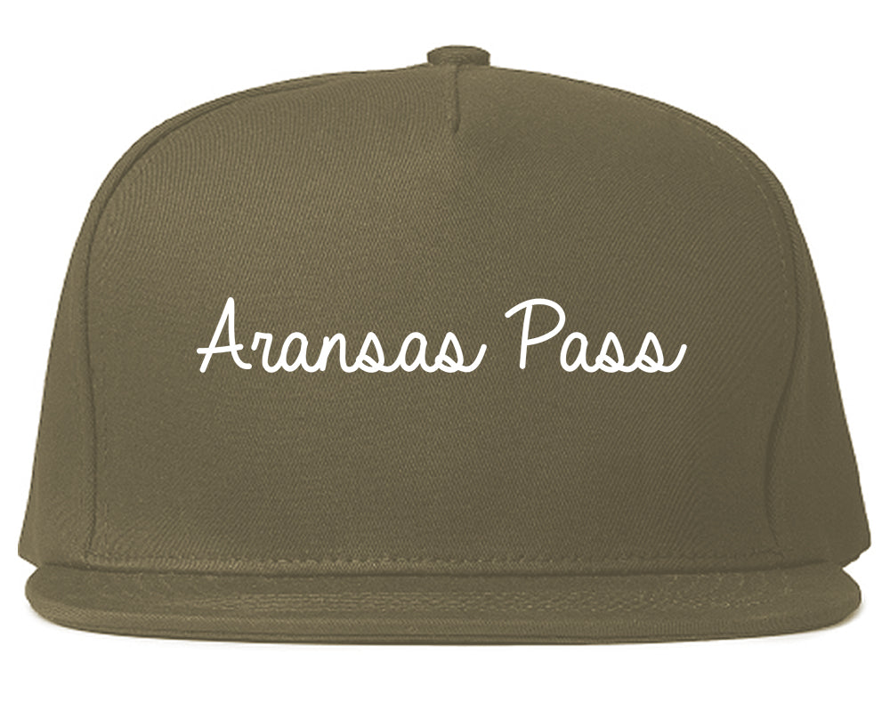 Aransas Pass Texas TX Script Mens Snapback Hat Grey