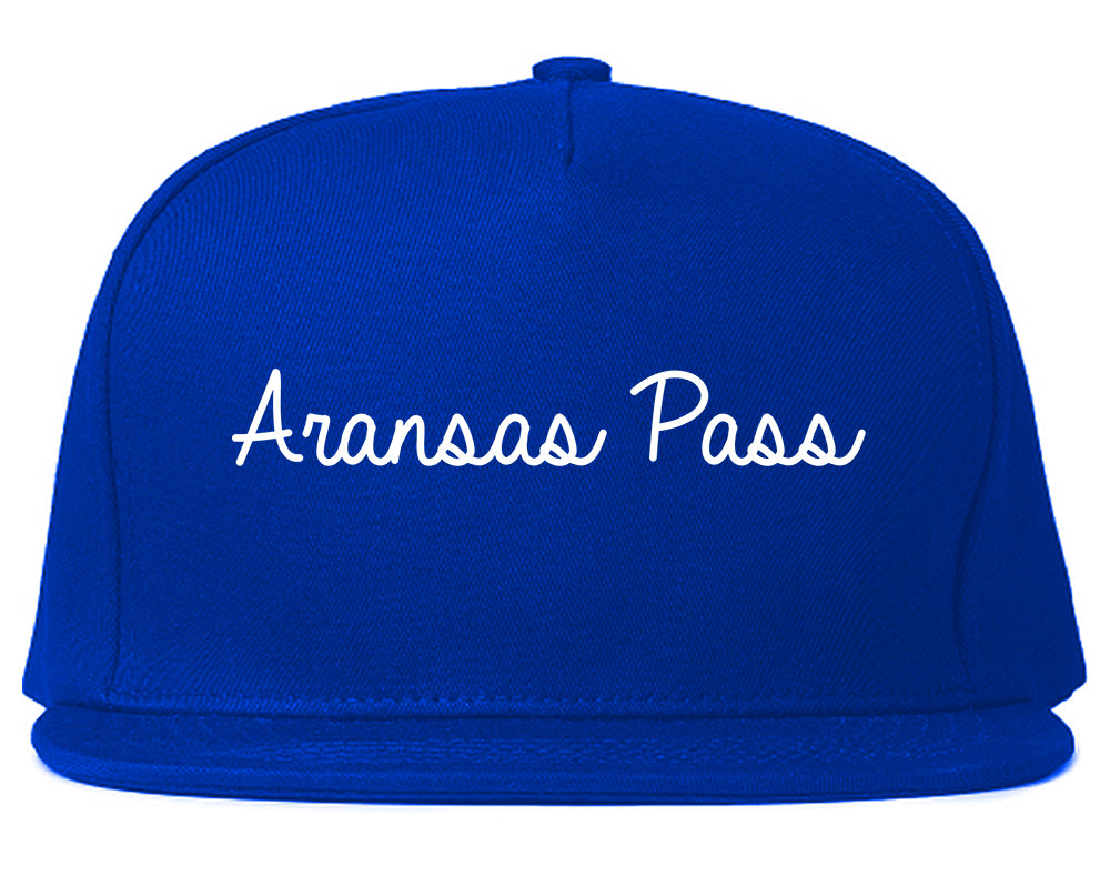Aransas Pass Texas TX Script Mens Snapback Hat Royal Blue