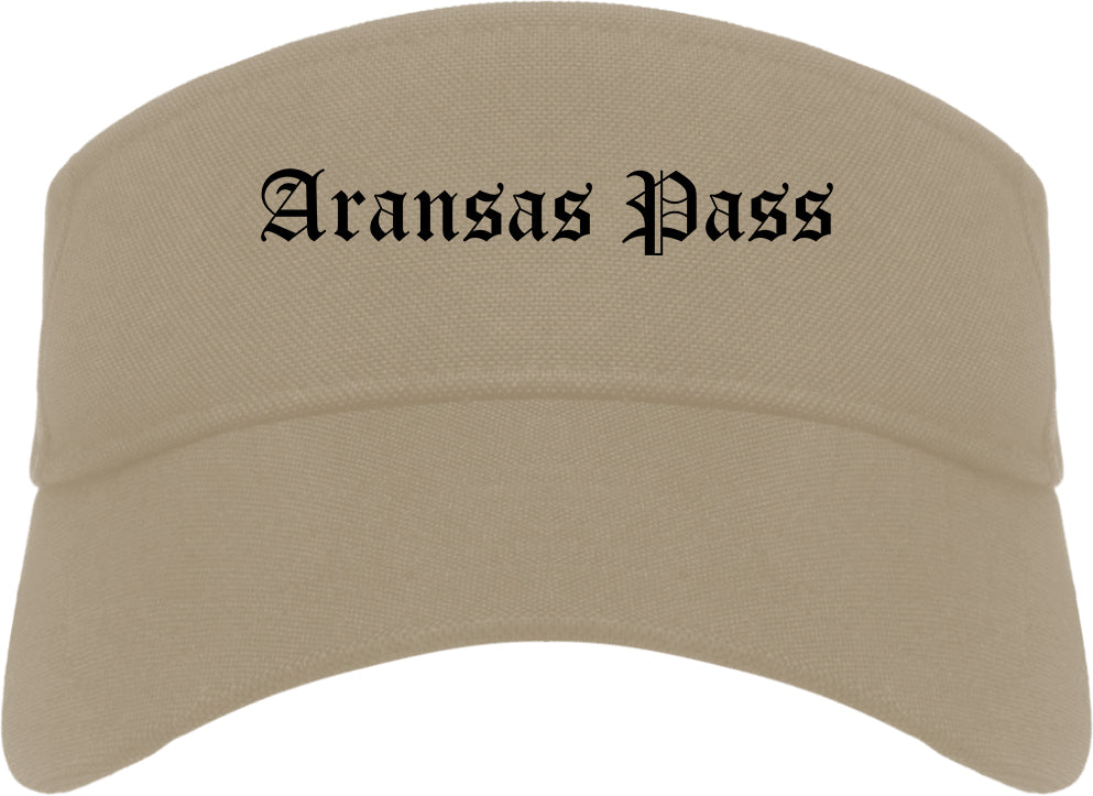 Aransas Pass Texas TX Old English Mens Visor Cap Hat Khaki