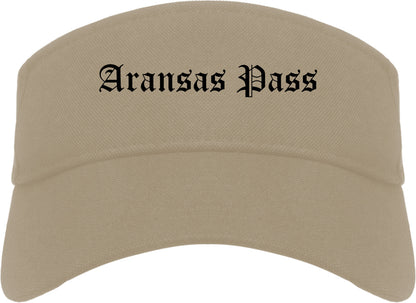 Aransas Pass Texas TX Old English Mens Visor Cap Hat Khaki