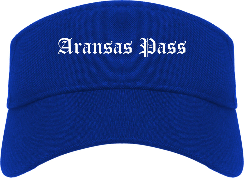 Aransas Pass Texas TX Old English Mens Visor Cap Hat Royal Blue