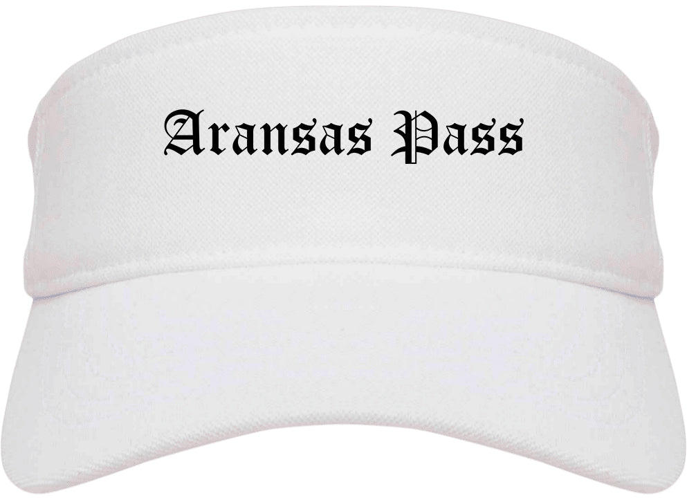 Aransas Pass Texas TX Old English Mens Visor Cap Hat White