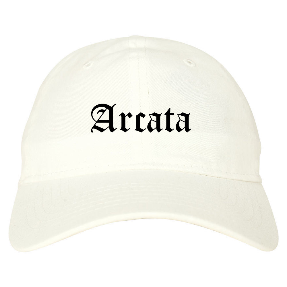 Arcata California CA Old English Mens Dad Hat Baseball Cap White