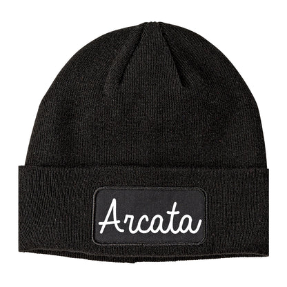 Arcata California CA Script Mens Knit Beanie Hat Cap Black