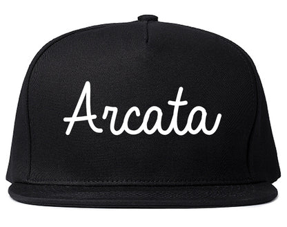 Arcata California CA Script Mens Snapback Hat Black