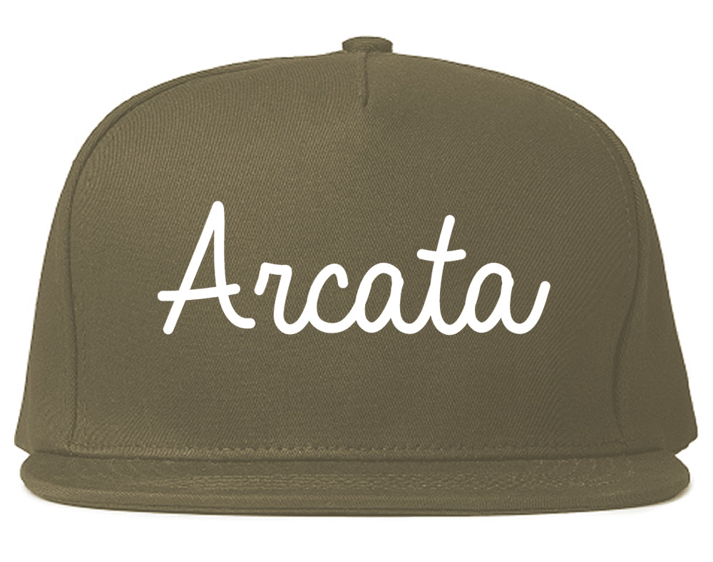 Arcata California CA Script Mens Snapback Hat Grey