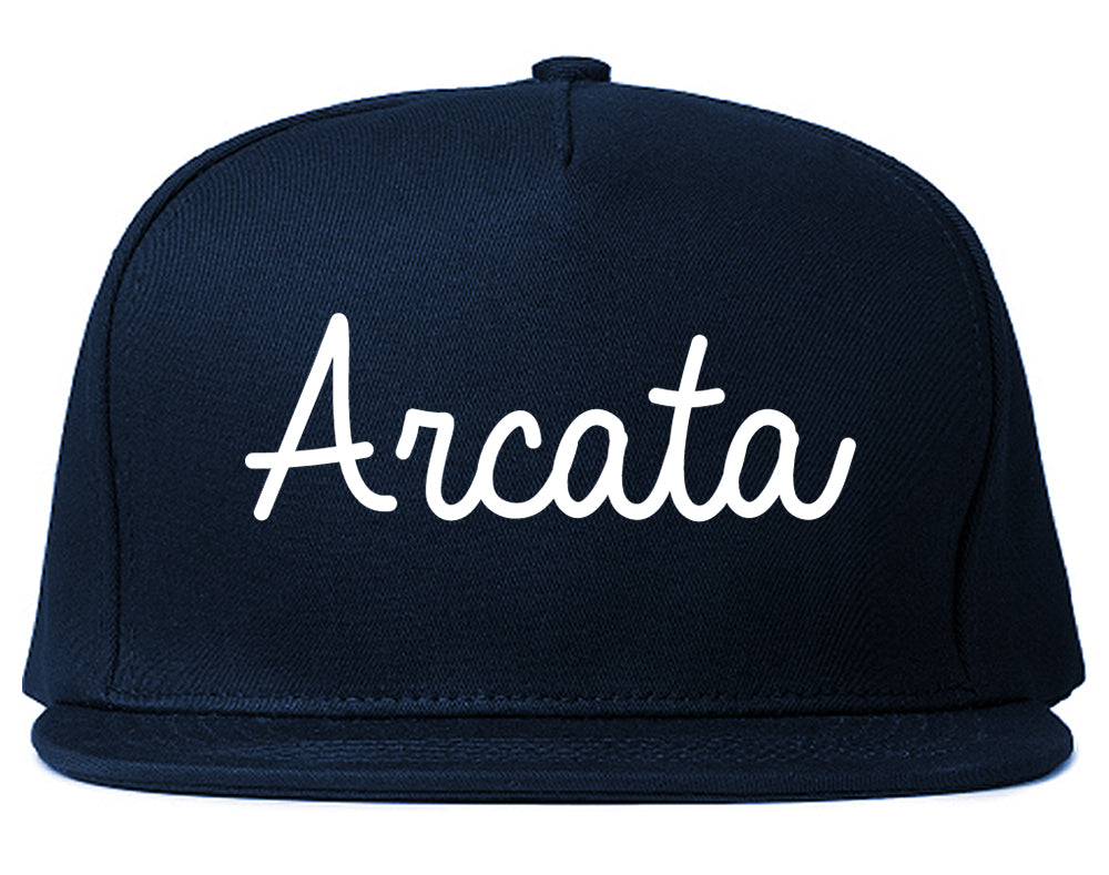 Arcata California CA Script Mens Snapback Hat Navy Blue