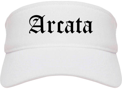 Arcata California CA Old English Mens Visor Cap Hat White