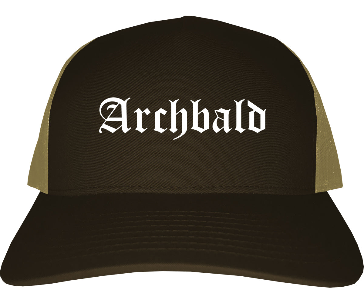 Archbald Pennsylvania PA Old English Mens Trucker Hat Cap Brown