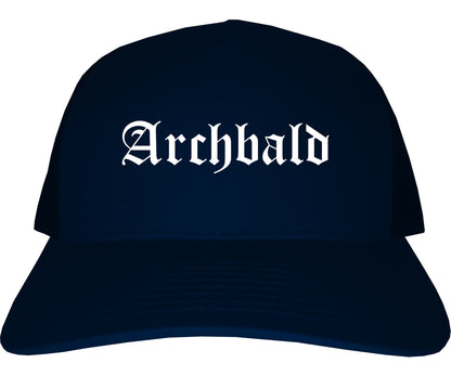 Archbald Pennsylvania PA Old English Mens Trucker Hat Cap Navy Blue
