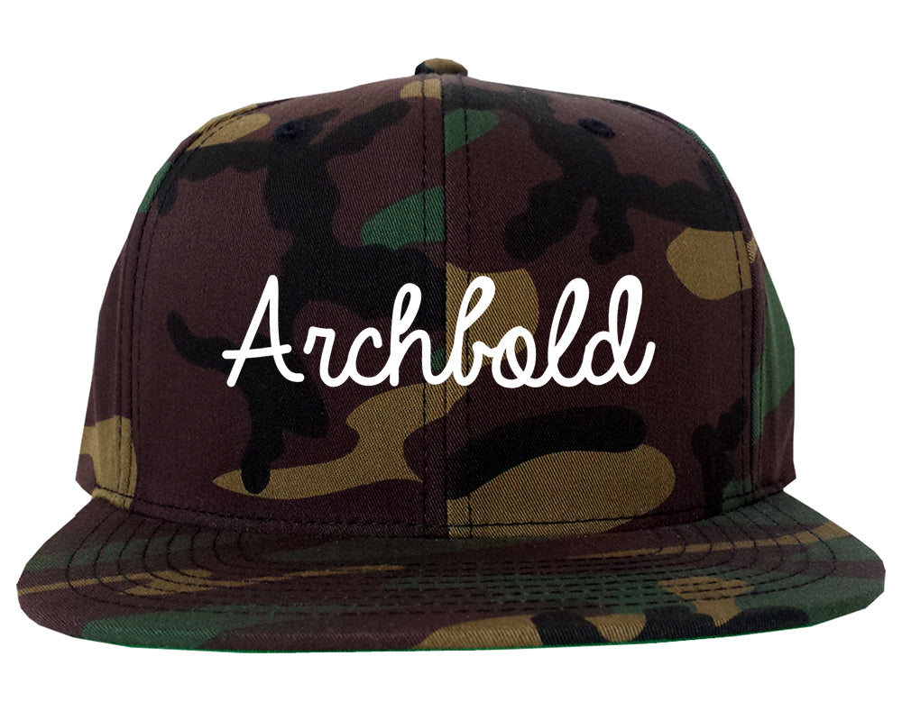 Archbold Ohio OH Script Mens Snapback Hat Army Camo