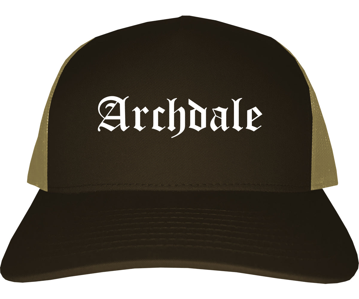 Archdale North Carolina NC Old English Mens Trucker Hat Cap Brown