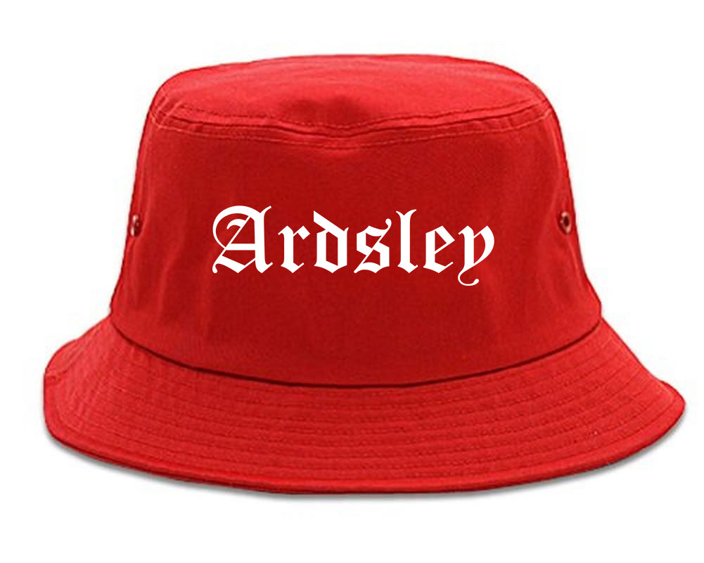 Ardsley New York NY Old English Mens Bucket Hat Red