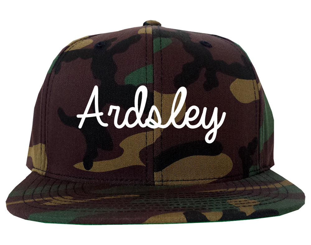 Ardsley New York NY Script Mens Snapback Hat Army Camo