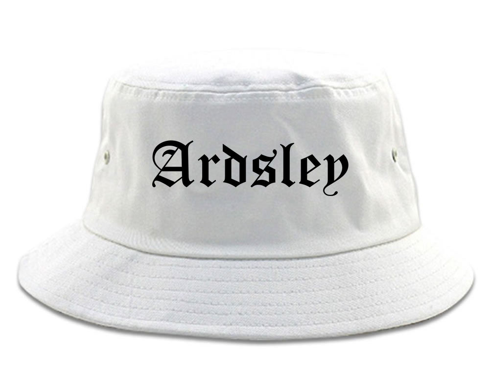 Ardsley New York NY Old English Mens Bucket Hat White
