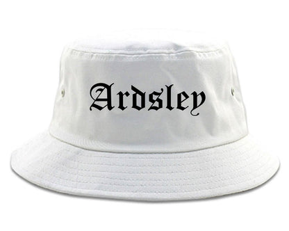 Ardsley New York NY Old English Mens Bucket Hat White