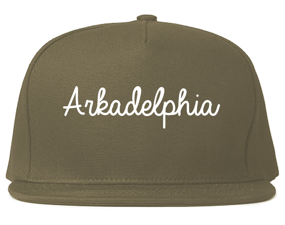 Arkadelphia Arkansas AR Script Mens Snapback Hat Grey