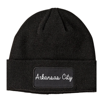Arkansas City Kansas KS Script Mens Knit Beanie Hat Cap Black