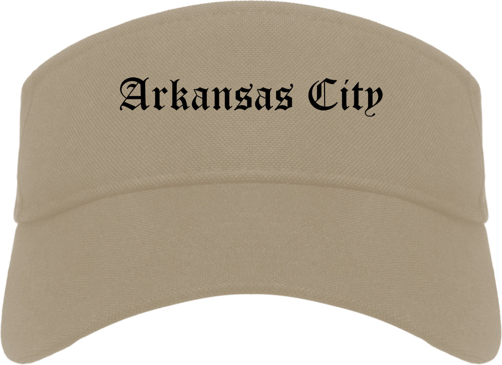 Arkansas City Kansas KS Old English Mens Visor Cap Hat Khaki