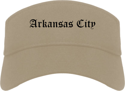 Arkansas City Kansas KS Old English Mens Visor Cap Hat Khaki