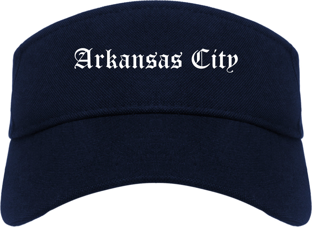 Arkansas City Kansas KS Old English Mens Visor Cap Hat Navy Blue