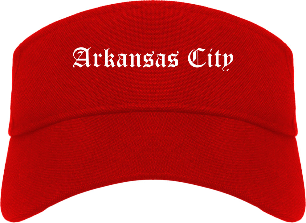 Arkansas City Kansas KS Old English Mens Visor Cap Hat Red