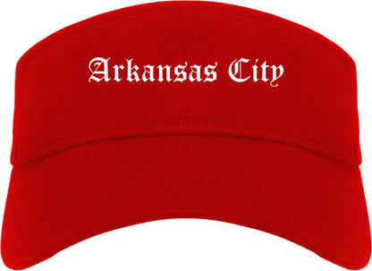 Arkansas City Kansas KS Old English Mens Visor Cap Hat Red